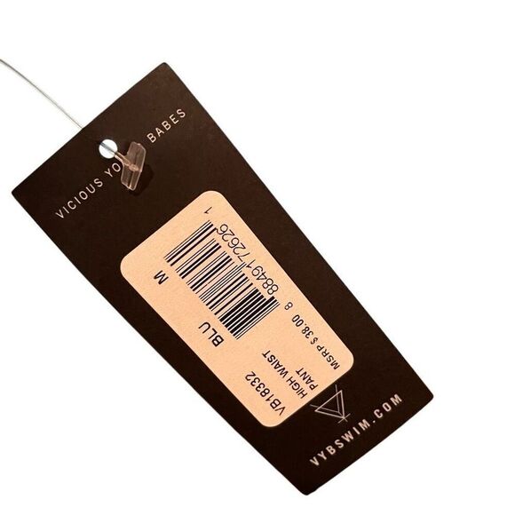 VYB Bikini Bottoms Womens Size M Eye Candy Blu Mid Waisted Retro Ribbed NWT - Picture 3 of 9